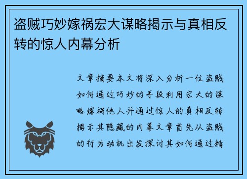 盗贼巧妙嫁祸宏大谋略揭示与真相反转的惊人内幕分析